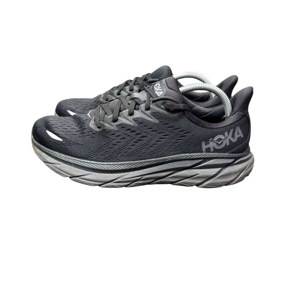 Hoka Mens Clifton Sneakers Size 10.5D Black Running Shoes Lace Up Workout Gym